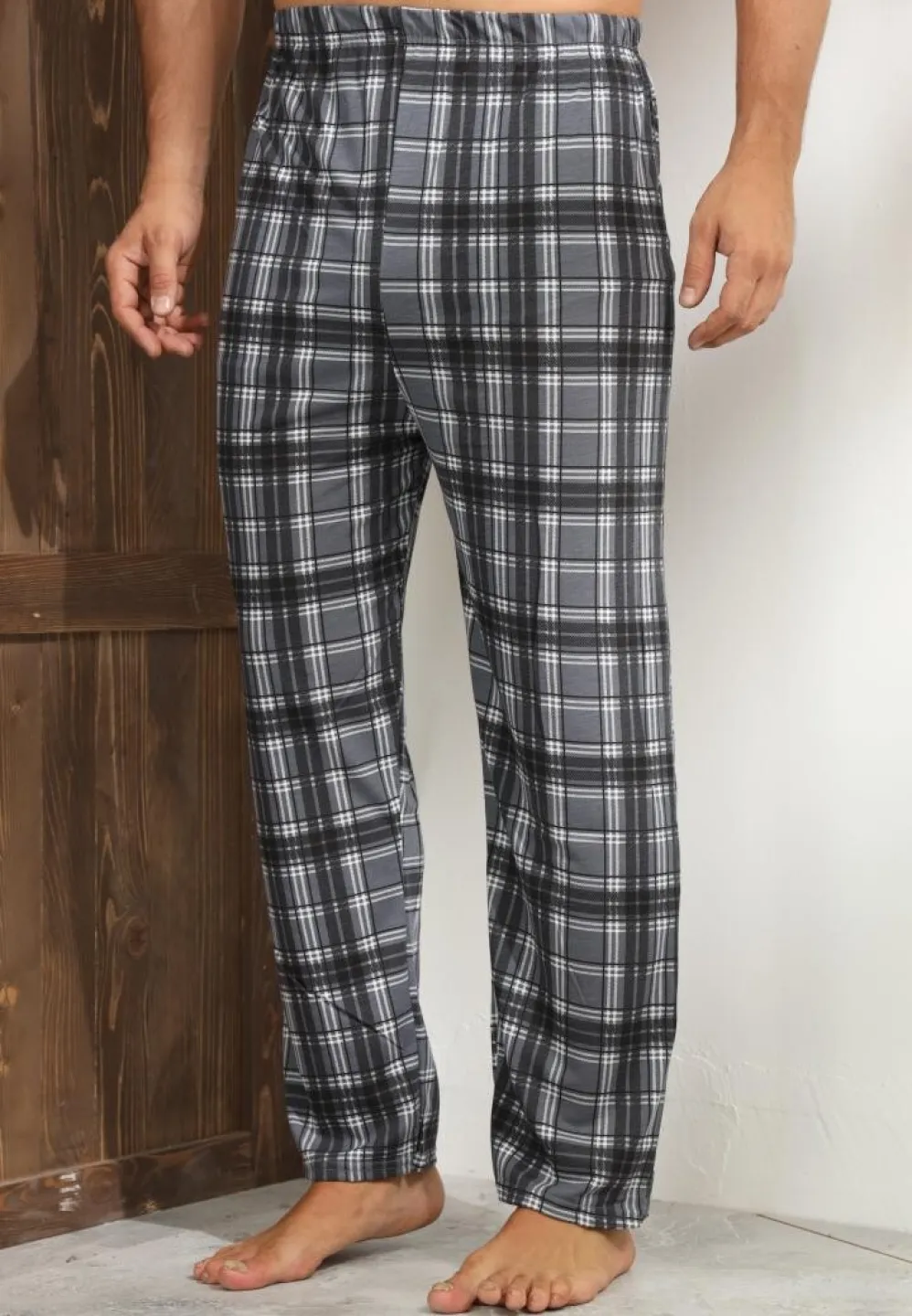 Pantalon modern bărbat Big Size, gri cu carouri și linii albe - 3