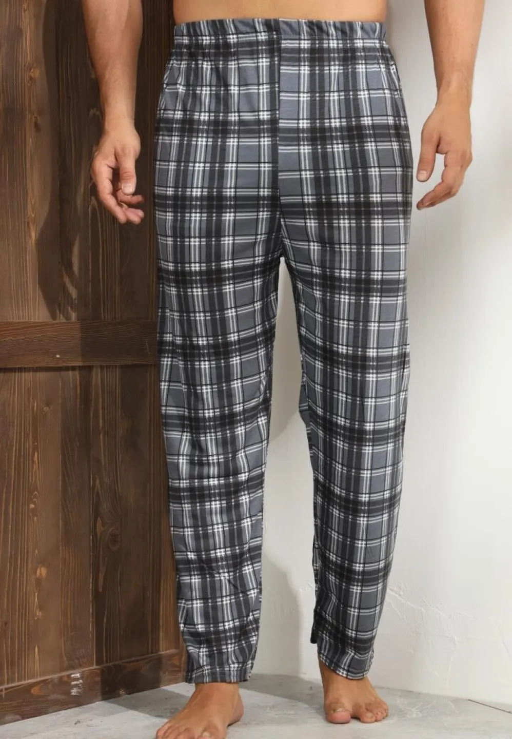 Pantalon modern bărbat Big Size, gri cu carouri și linii albe - 4