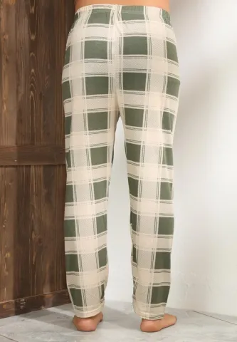 Pantalon modern bărbat Big Size, bej cu pătrățele verzi hover