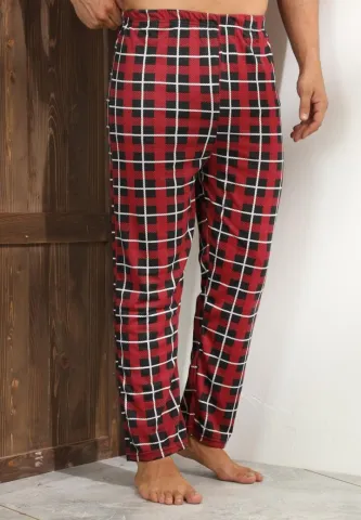Pantalon modern bărbat Big Size, roșii cu carouri alb-negru