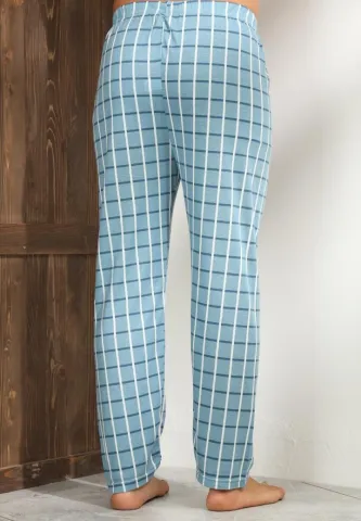 Pantalon modern bărbat Big Size, albastru deschis în carouri hover