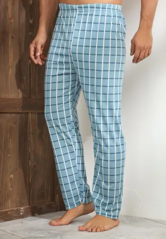 Pantalon modern bărbat Big Size, albastru deschis în carouri
