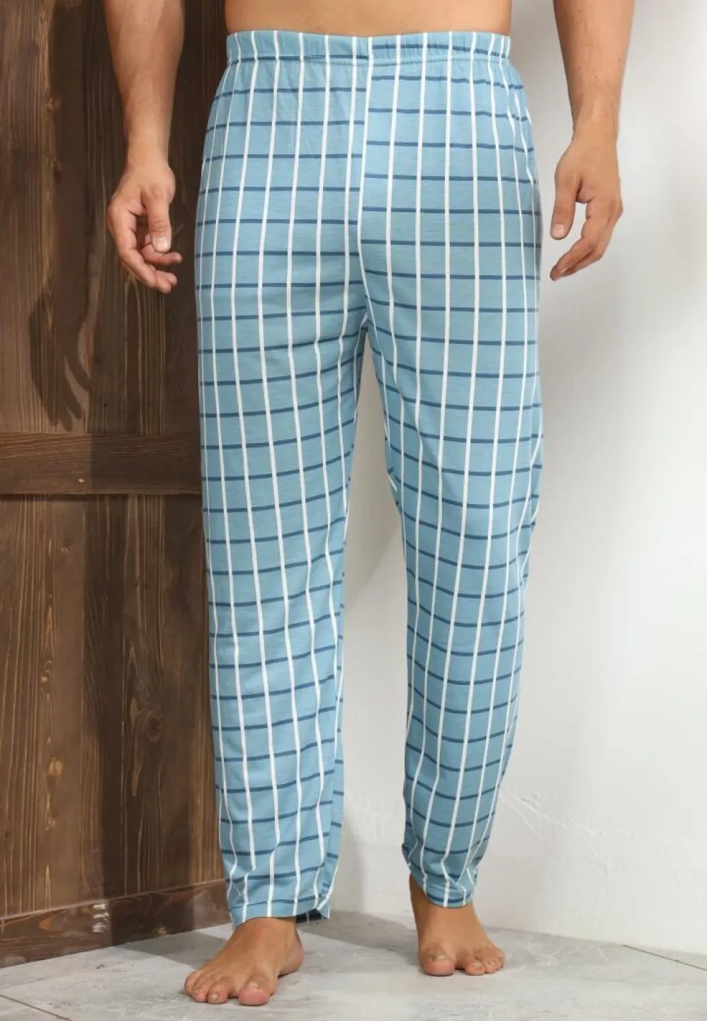 Pantalon modern bărbat Big Size, albastru deschis în carouri - 4