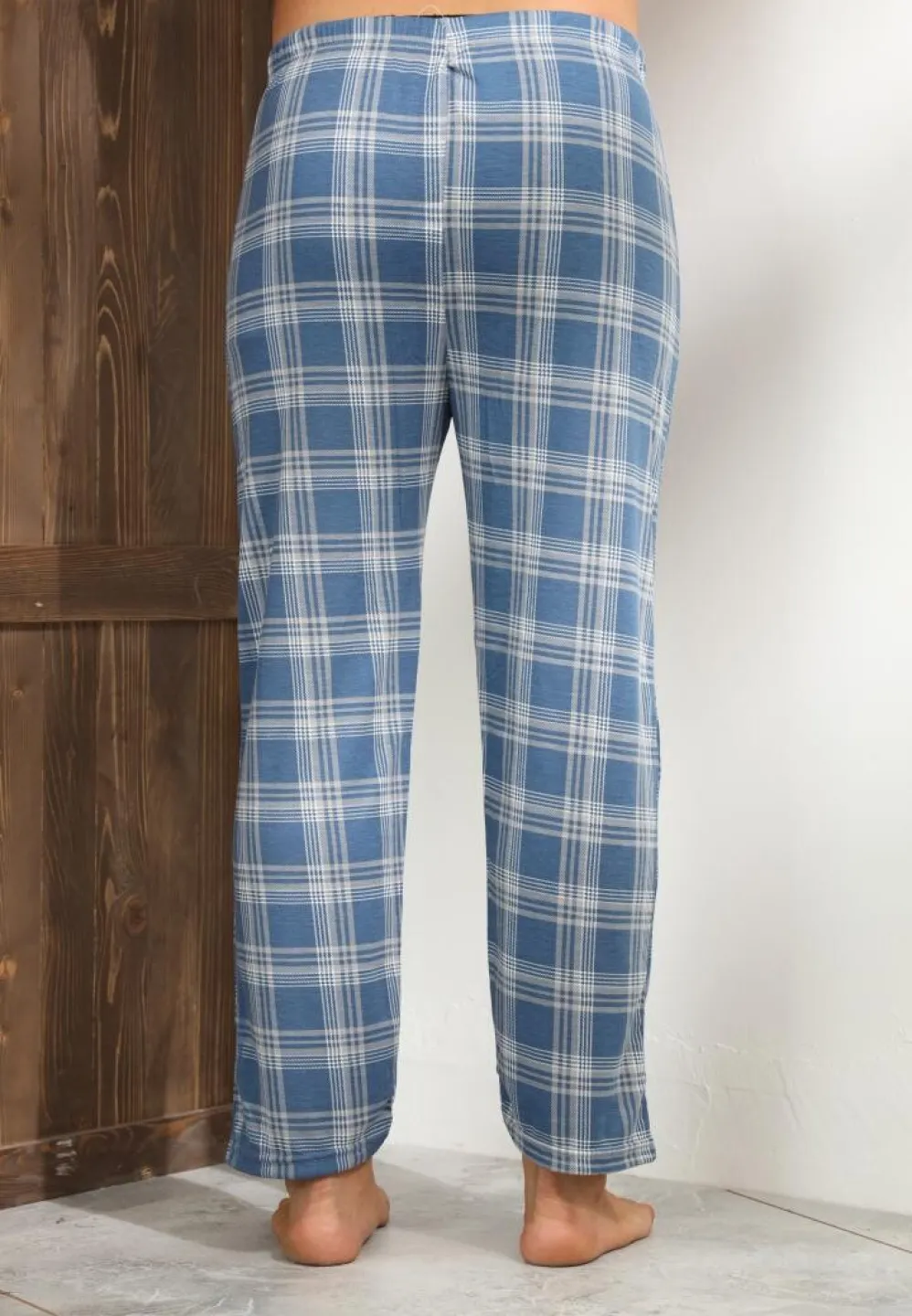 Pantalon modern bărbat Big Size, albastru-gri în carouri - 2