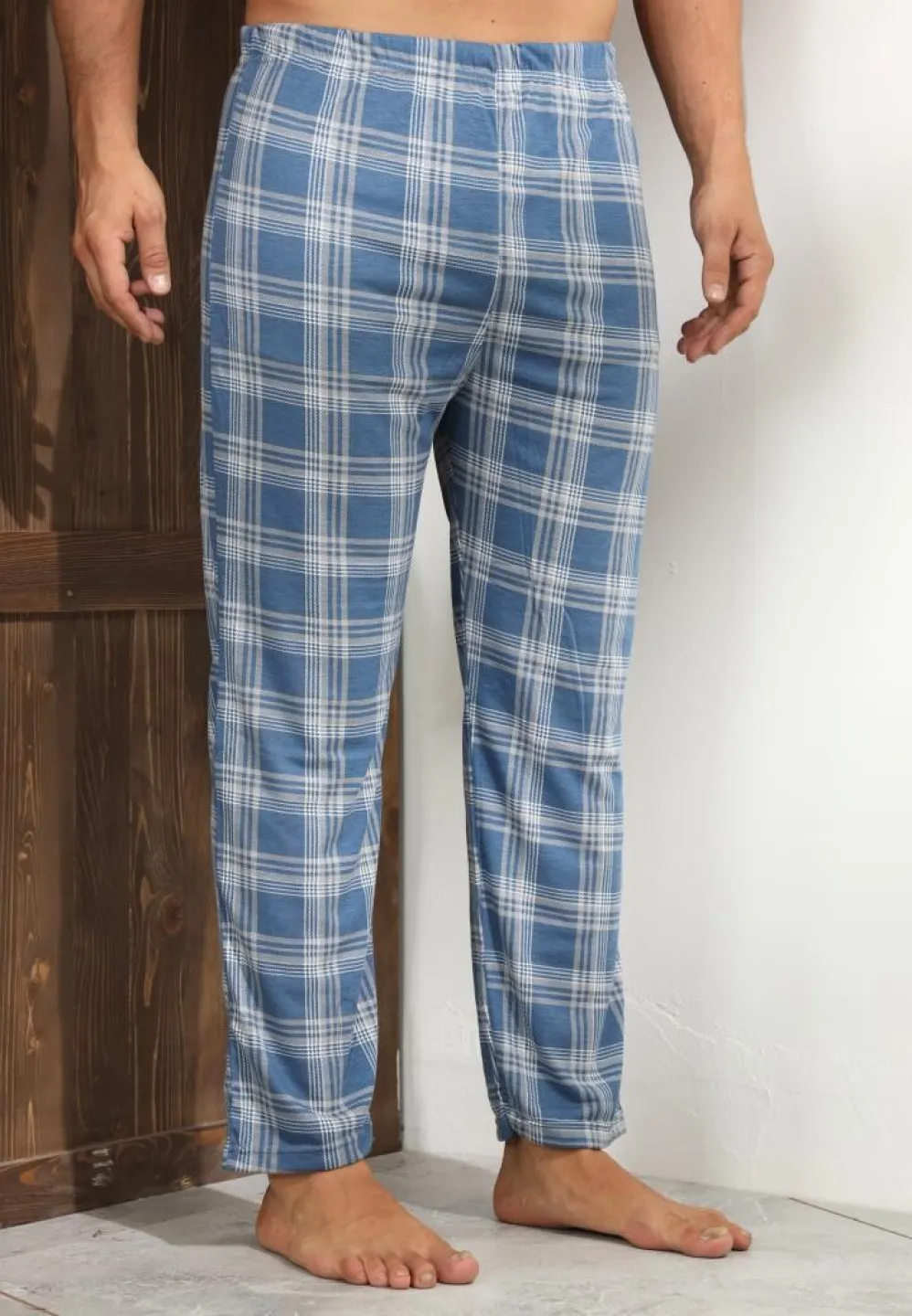Pantalon modern bărbat Big Size, albastru-gri în carouri - 3