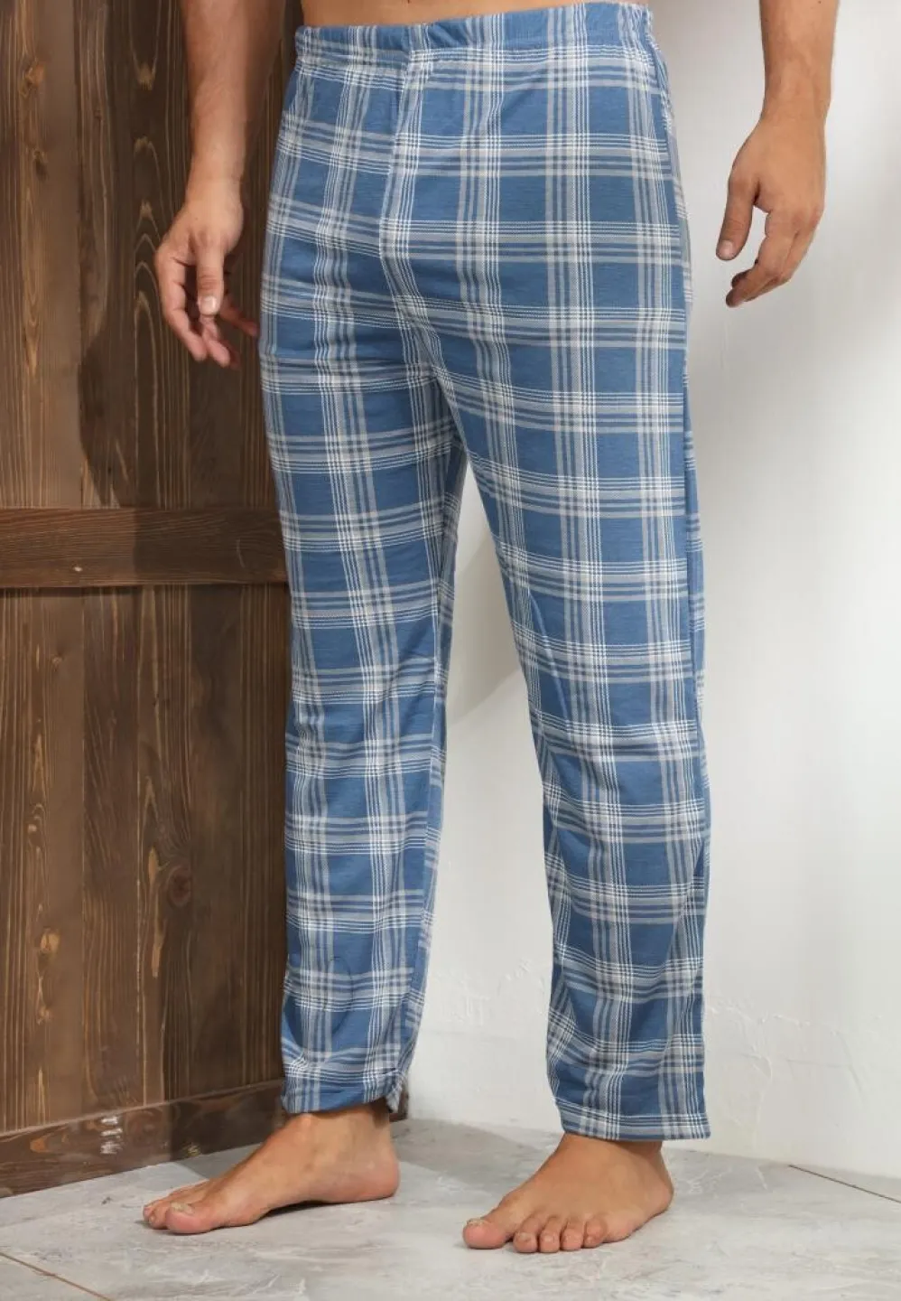 Pantalon modern bărbat Big Size, albastru-gri în carouri - 4