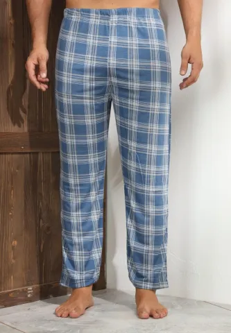Pantalon modern bărbat Big Size, albastru-gri în carouri