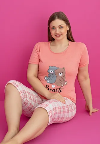 Pijama BEARTO damă bumbac mărime mare tricou + pantaloni 3/4 hover
