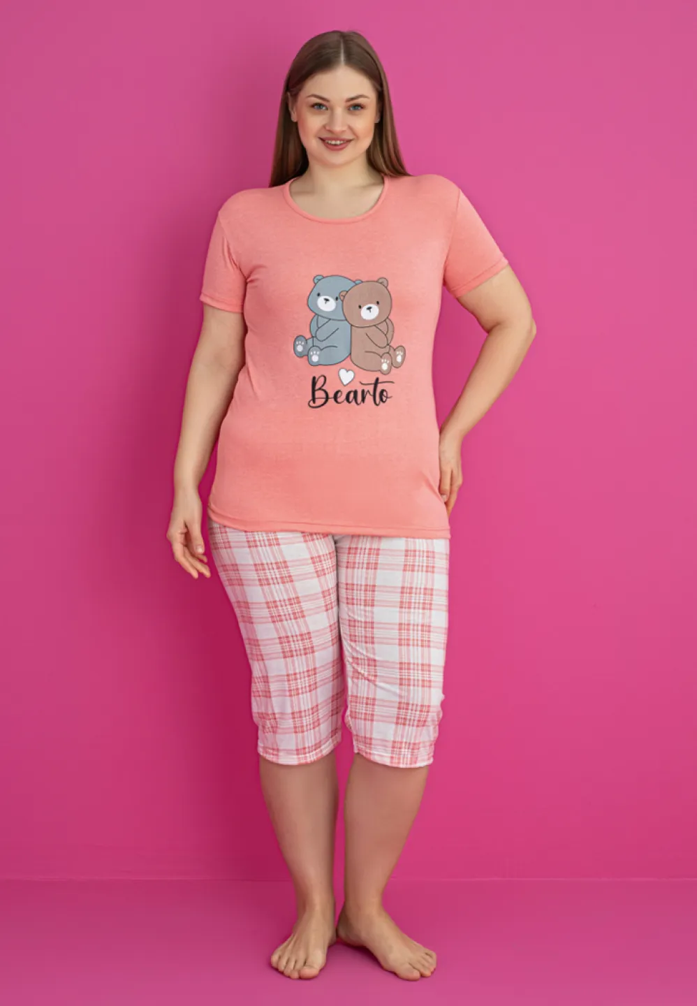 Pijama BEARTO damă bumbac mărime mare tricou + pantaloni 3/4 - 1