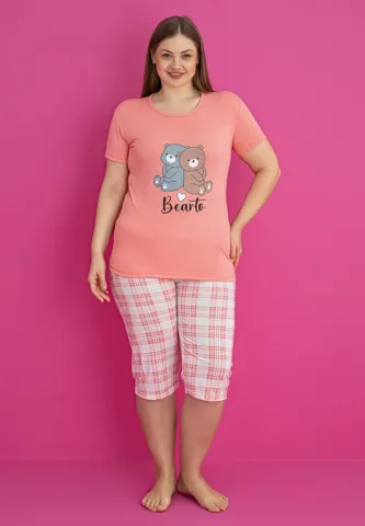Pijama BEARTO damă bumbac mărime mare tricou + pantaloni 3/4