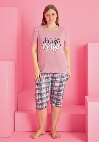 Pijama KINDA EXTRA damă bumbac mărime mare tricou + pantaloni 3/4