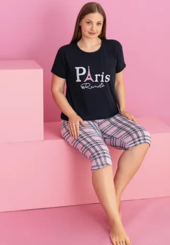 Pijama PARIS damă bumbac mărime mare tricou + pantaloni 3/4 hover