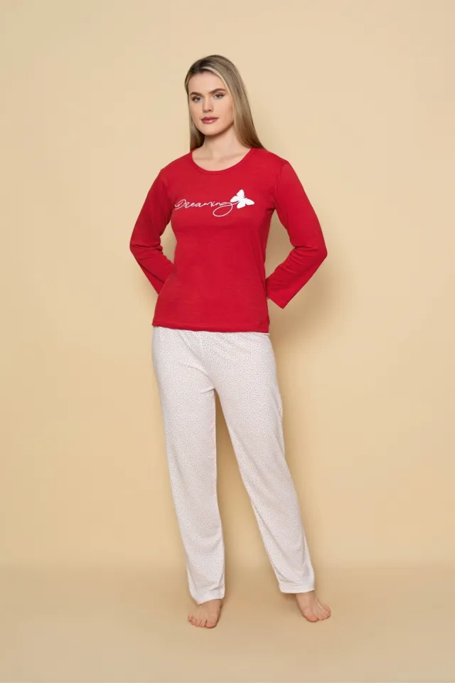 Pijama damă Roșie – Mânecă Lungă și Pantaloni Lung, Dreaming