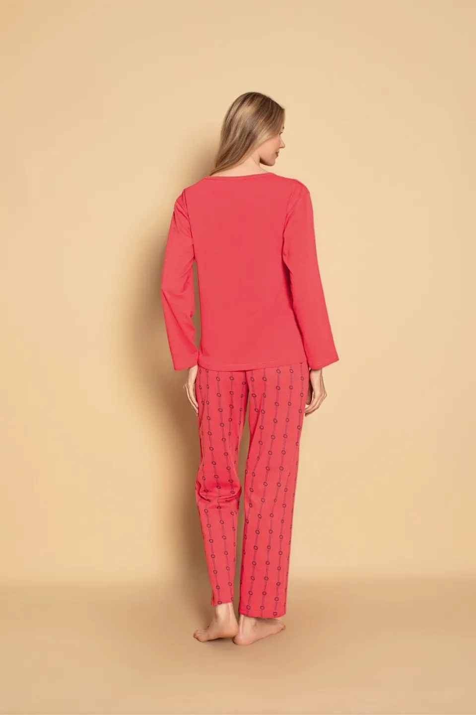 Pijama damă Roșie Shine – Confortabilă, Bumbac, Mânecă Lungă și Pantaloni Lungi - 3