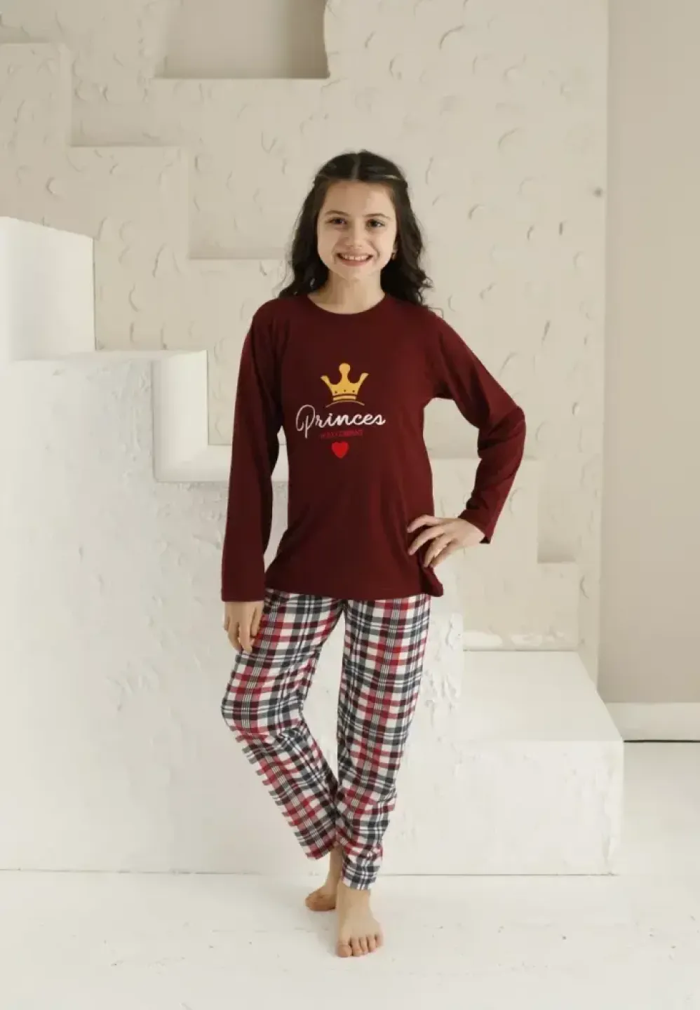 Pijama Fete, Bordo, Mânecă Lungă si Pantaloni Lungi, Imprimeu Princes - 3