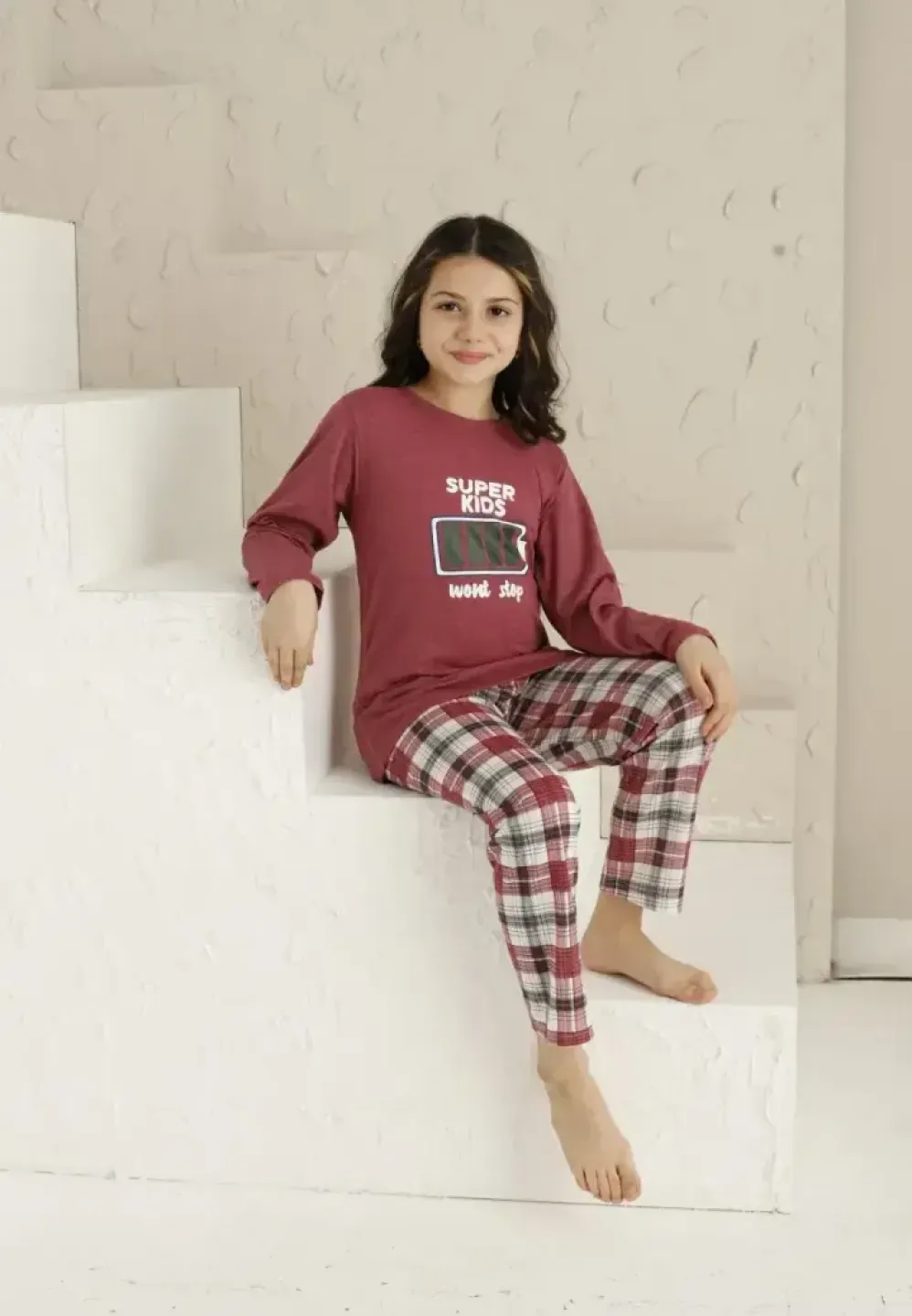 Pijama Fete, Imprimeu Super Kids, Mânecă Lungă, Roz Închis - 1