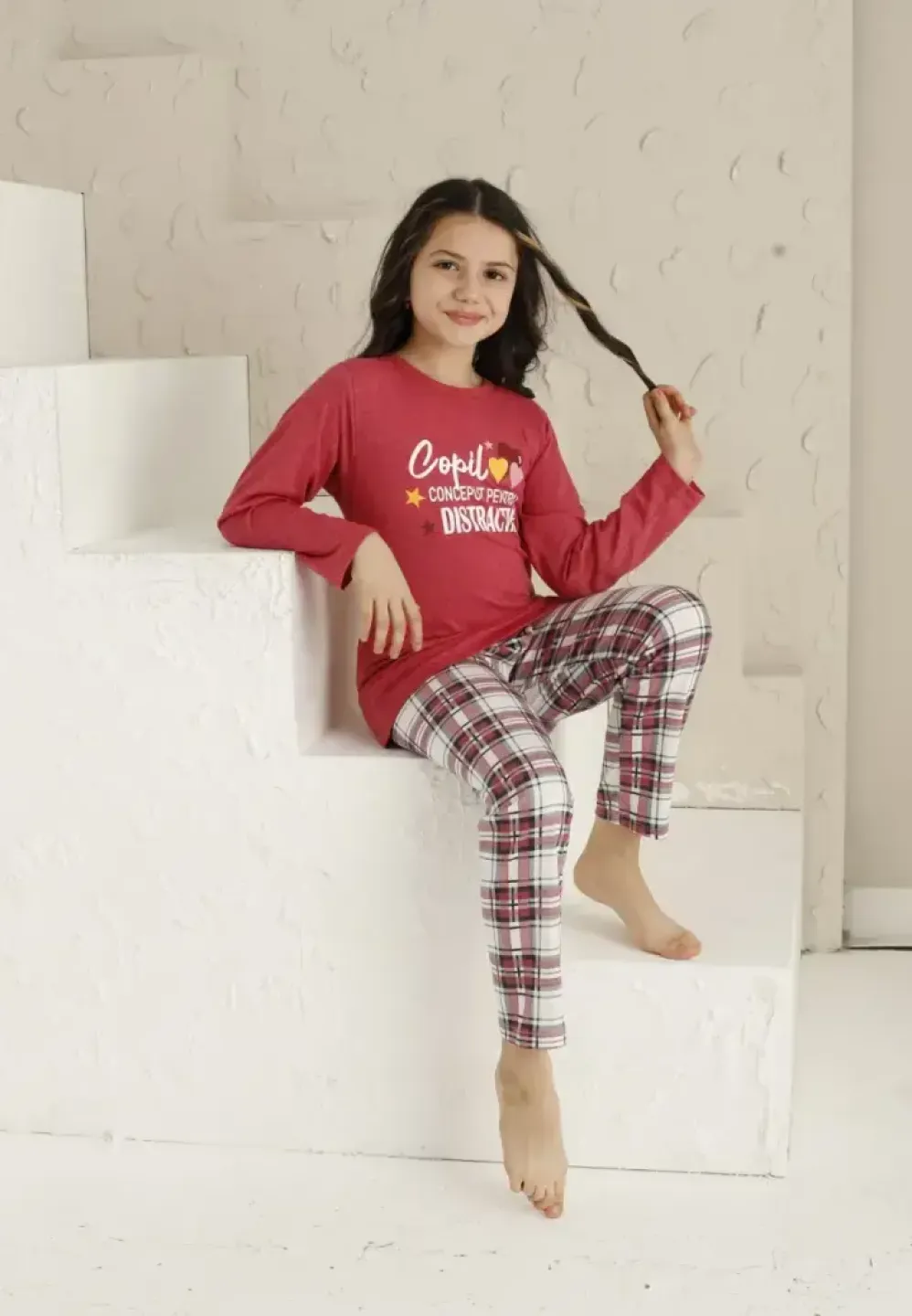 Pijama Fete, Distracție, Mânecă Lungă si Pantaloni Lungi, Roz - 2