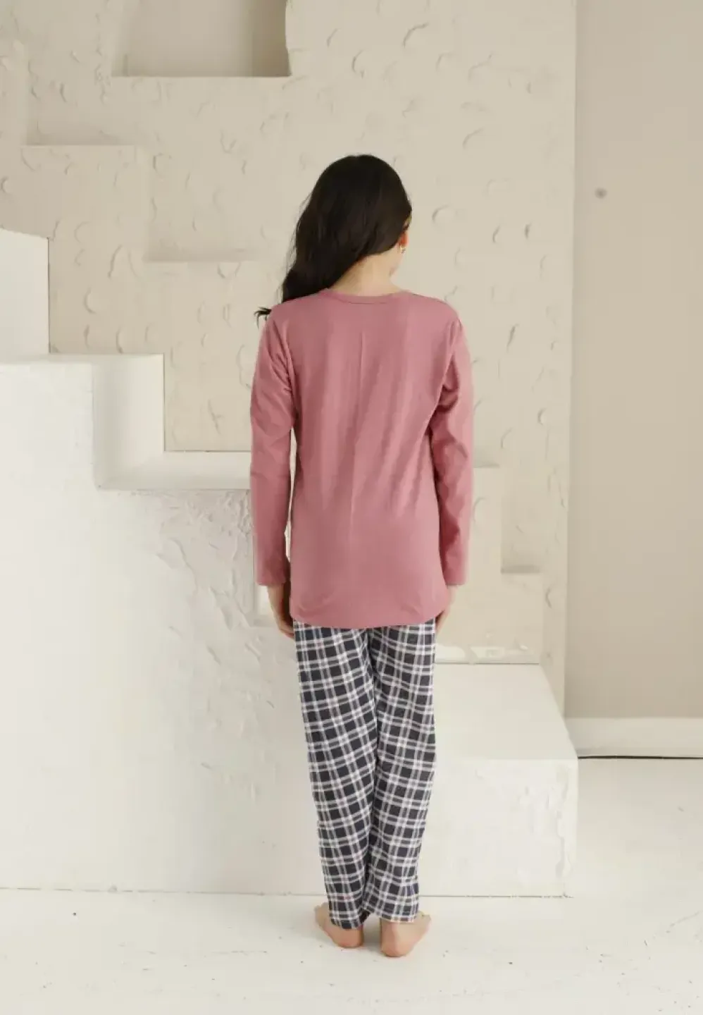 Pijama fete, roz închis, imprimeu Love, pijama confortabilă cu mânecă lungă și pantaloni lungi - 3