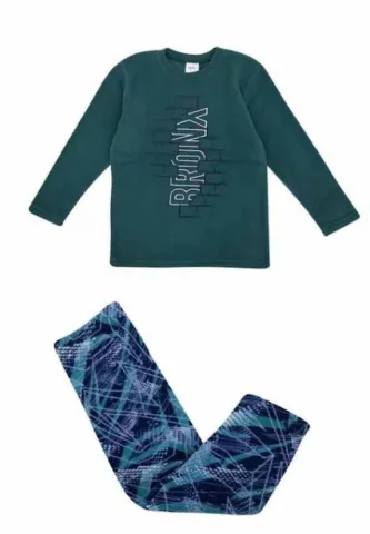 Pijama băieți confortabilă, verde, polar, mânecă lungă și pantaloni lungi