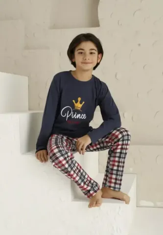Pijama băieți, bleumarin, mânecă lungă și pantaloni lungi, design Prince