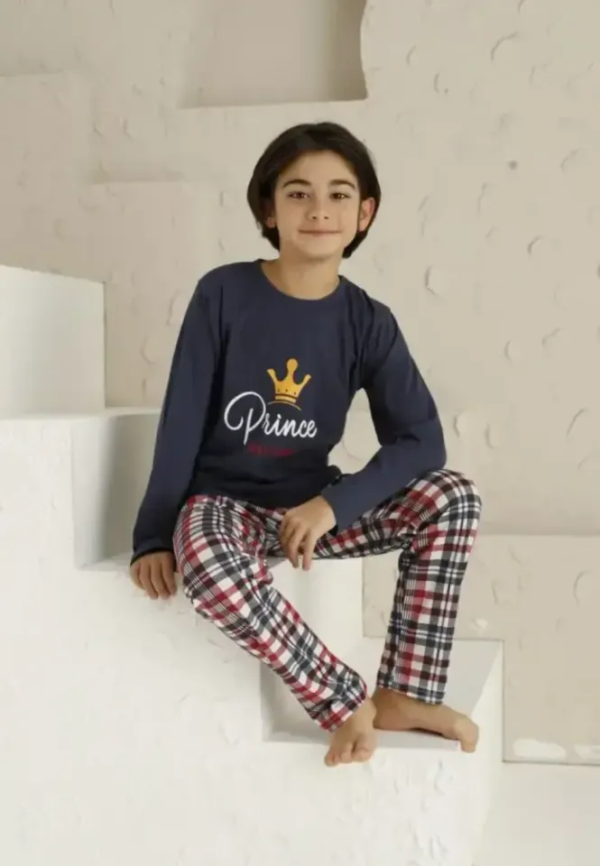Pijama băieți, bleumarin, mânecă lungă și pantaloni lungi, design Prince