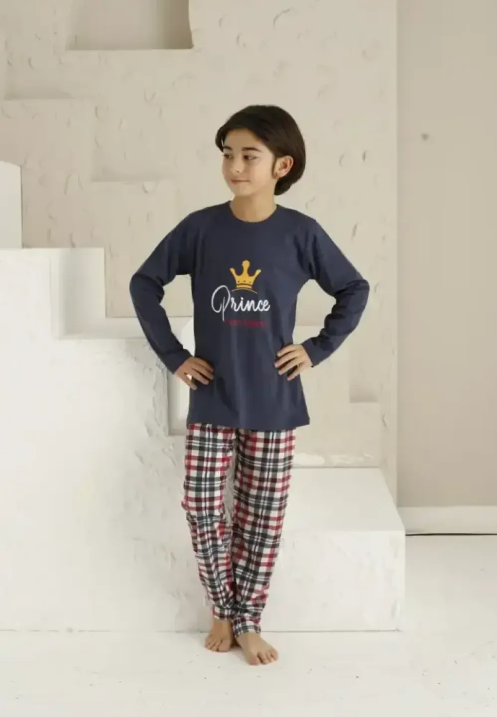 Pijama băieți, bleumarin, mânecă lungă și pantaloni lungi, design Prince - 3