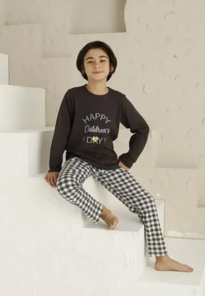 Pijama băieți, Happy Children's Day, mânecă lungă și pantaloni lungi, design vesel