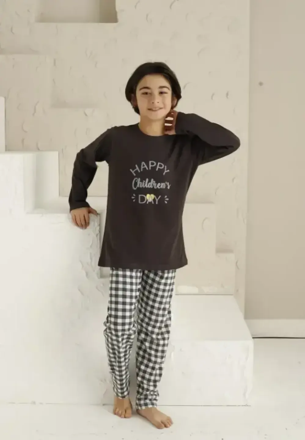 Pijama băieți, Happy Children's Day, mânecă lungă și pantaloni lungi, design vesel - 3