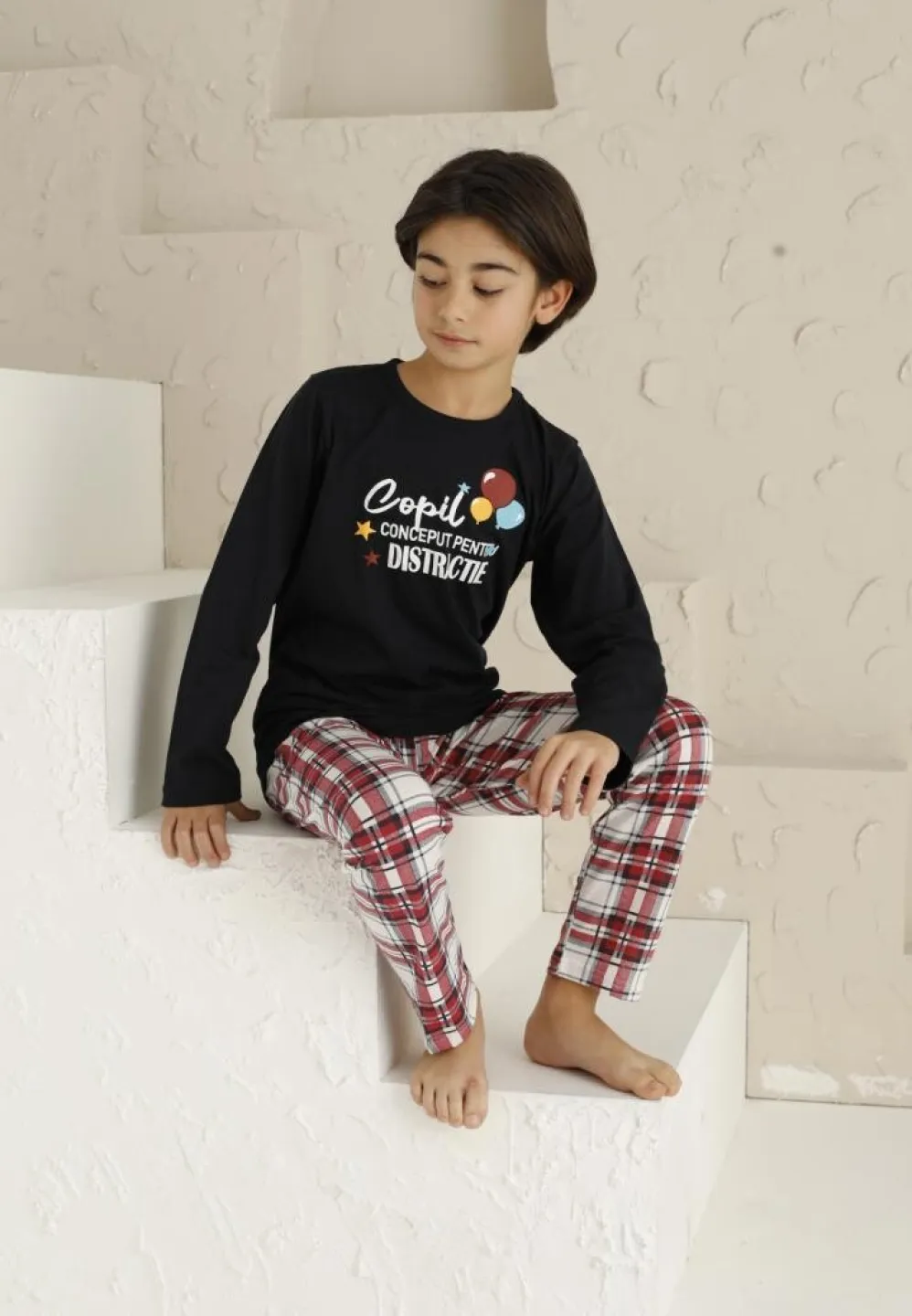 Pijama băieți, Copil Distracție, mânecă lungă și pantaloni lungi, design vesel - 3