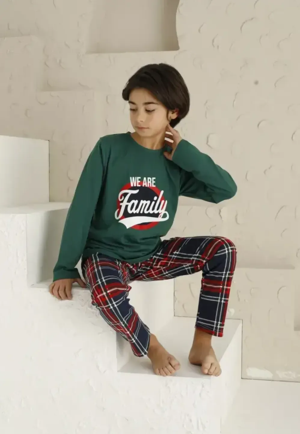 Pijama băieți, We Are Family, verde, mânecă lungă și pantaloni lungi - 3