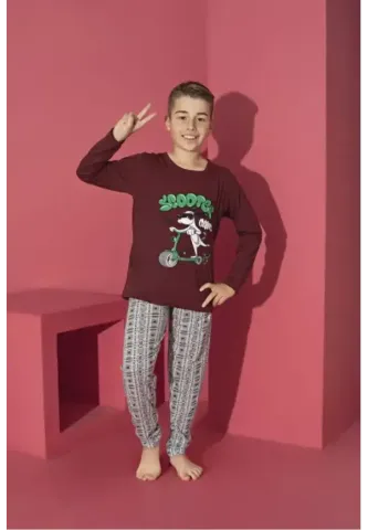 Pijama băieți, Scooter, bordo, mânecă lungă și pantaloni lungi