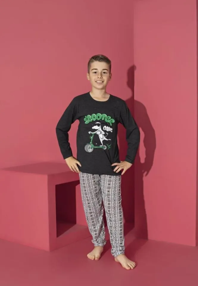 Pijama băieți, Scooter, negru, mânecă lungă și pantaloni lungi