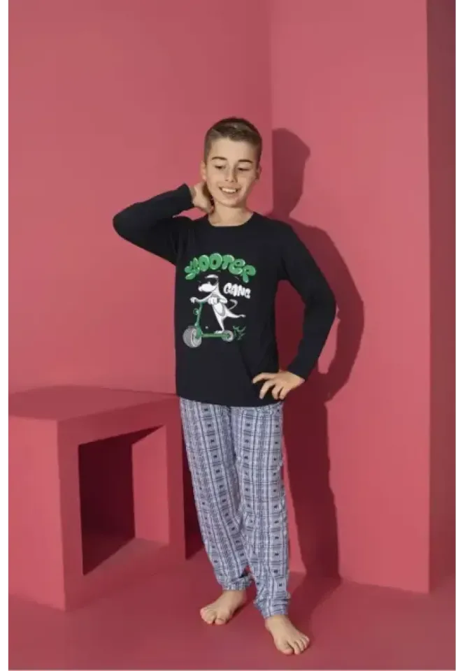 Pijama băieți, Scooter, bleumarin, mânecă lungă și pantaloni lungi