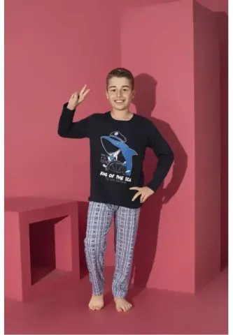 Pijama băieți, King Of The Sea, bleumarin, mânecă lungă și pantaloni lungi