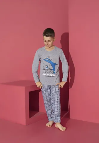 Pijama băieți, King Of The Sea, gri, mânecă lungă și pantaloni lungi