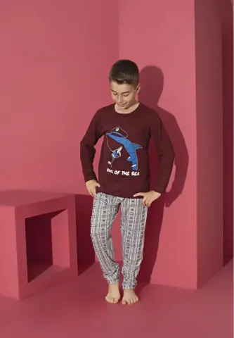 Pijama Băieți,Mânecă Lungă si Pantaloni Lungi,King Of The Sea,Bordo