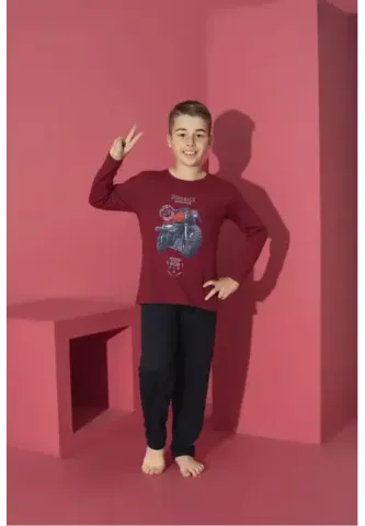 Pijama Băieți,Mânecă Lungă si Pantaloni Lungi,motoretă, bordo