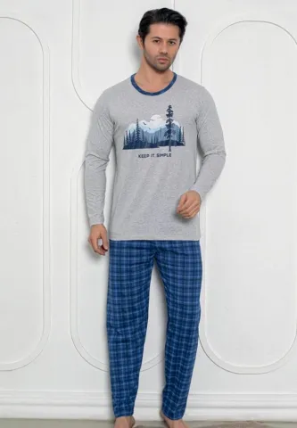 Pijama barbat cu pantaloni lungi și bluza gri Keep It Smile