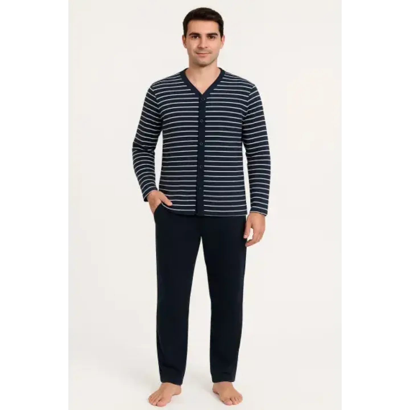 Pijama barbat bleumarin, set complet cu mâneci lungi și pantaloni lungi - 1