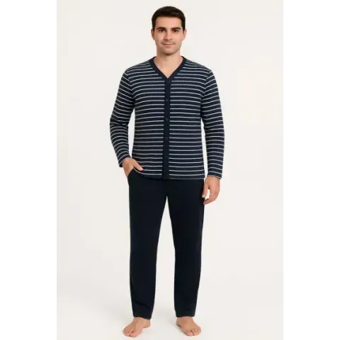 Pijama barbat bleumarin, set complet cu mâneci lungi și pantaloni lungi