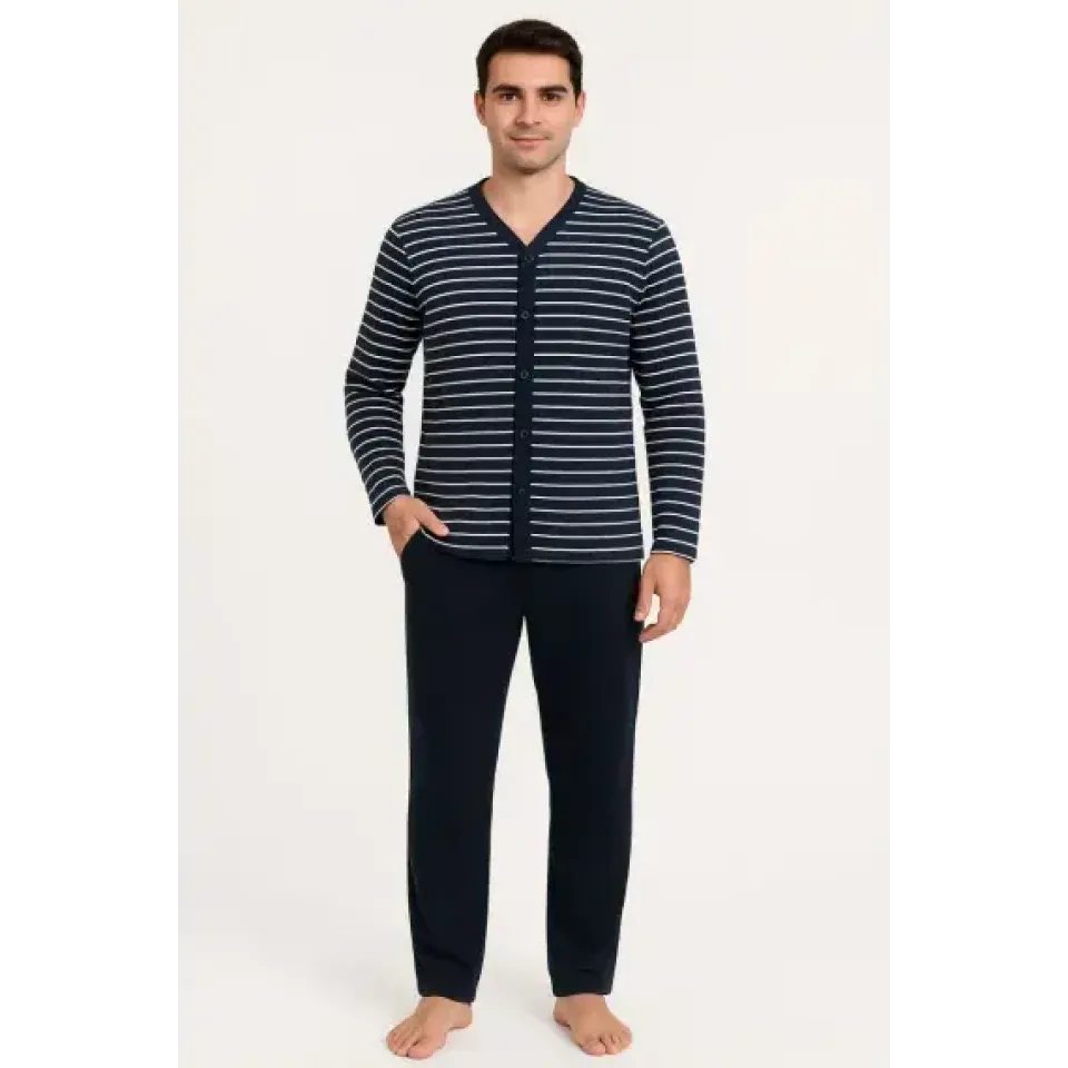 Pijama barbat bleumarin, set complet cu mâneci lungi și pantaloni lungi