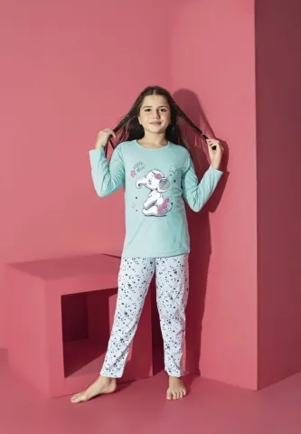 Pijama Fete, Mânecă Lungă, Pantaloni Lungi,Imprimeu elefant,blue
