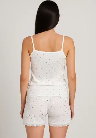 Pijama damă cu maiou delicat și short lejer cu buline hover