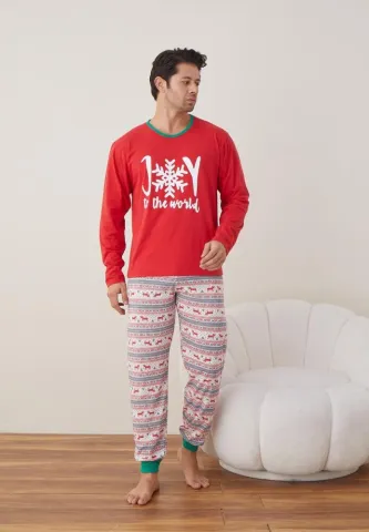 Pijama Craciun Barbat rosu maneca lunga pantaloni lungi Joy