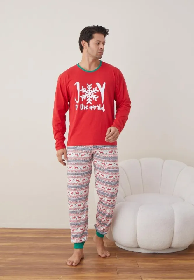 Pijama Craciun Barbat rosu maneca lunga pantaloni lungi Joy