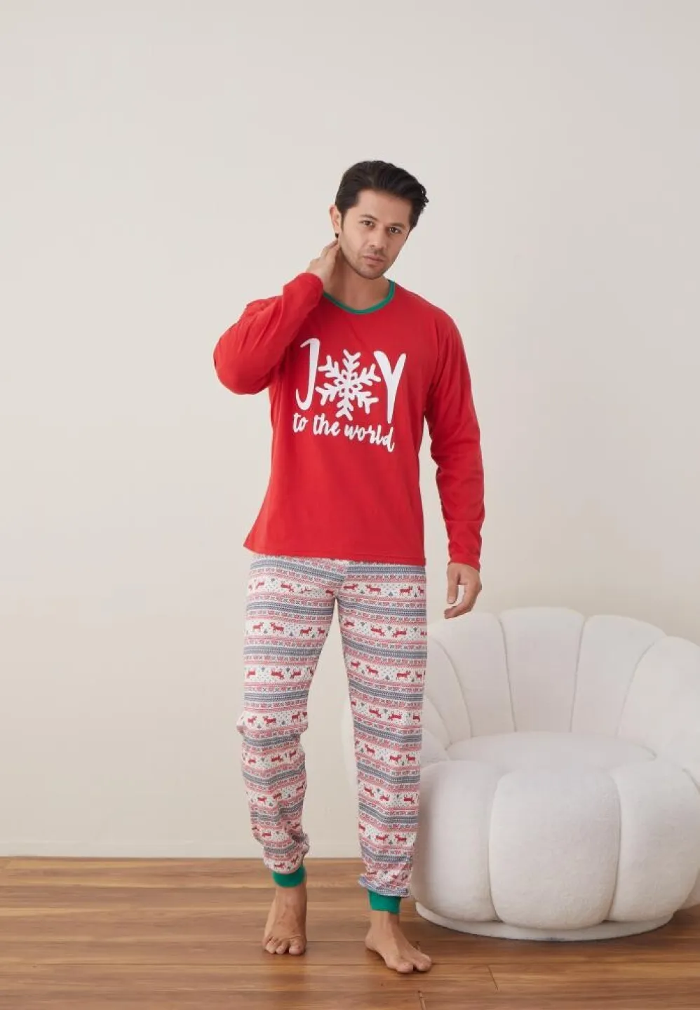 Pijama Craciun Barbat rosu maneca lunga pantaloni lungi Joy - 3