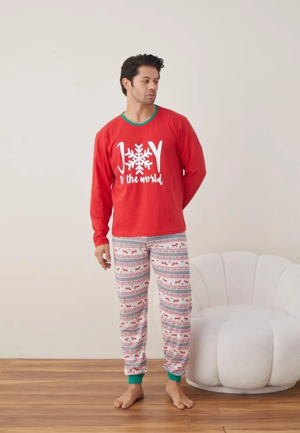 Pijama Craciun Barbat rosu maneca lunga pantaloni lungi Joy - 4