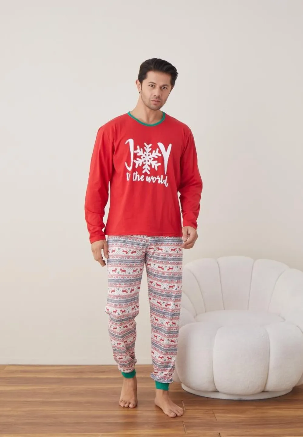 Pijama Craciun Barbat rosu maneca lunga pantaloni lungi Joy - 5