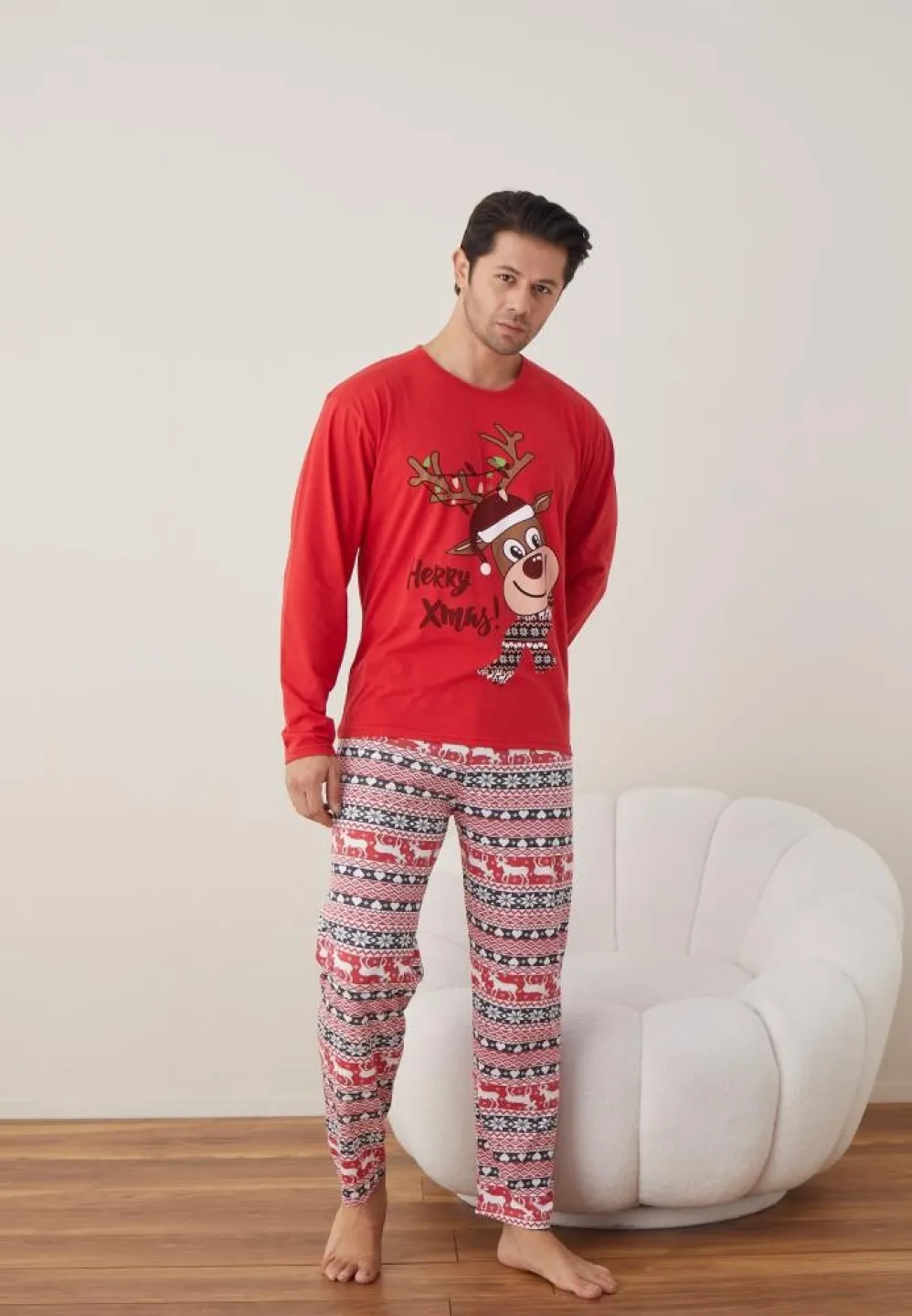Pijama Craciun Barbat Rosu Maneca Lunga Pantaloni Lungi,Herry Xmas - 3