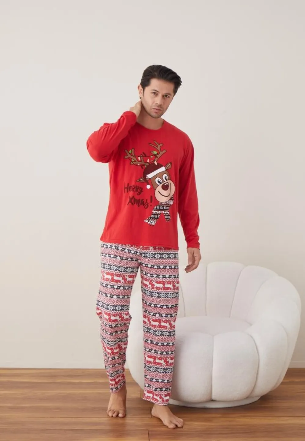 Pijama Craciun Barbat Rosu Maneca Lunga Pantaloni Lungi,Herry Xmas - 4